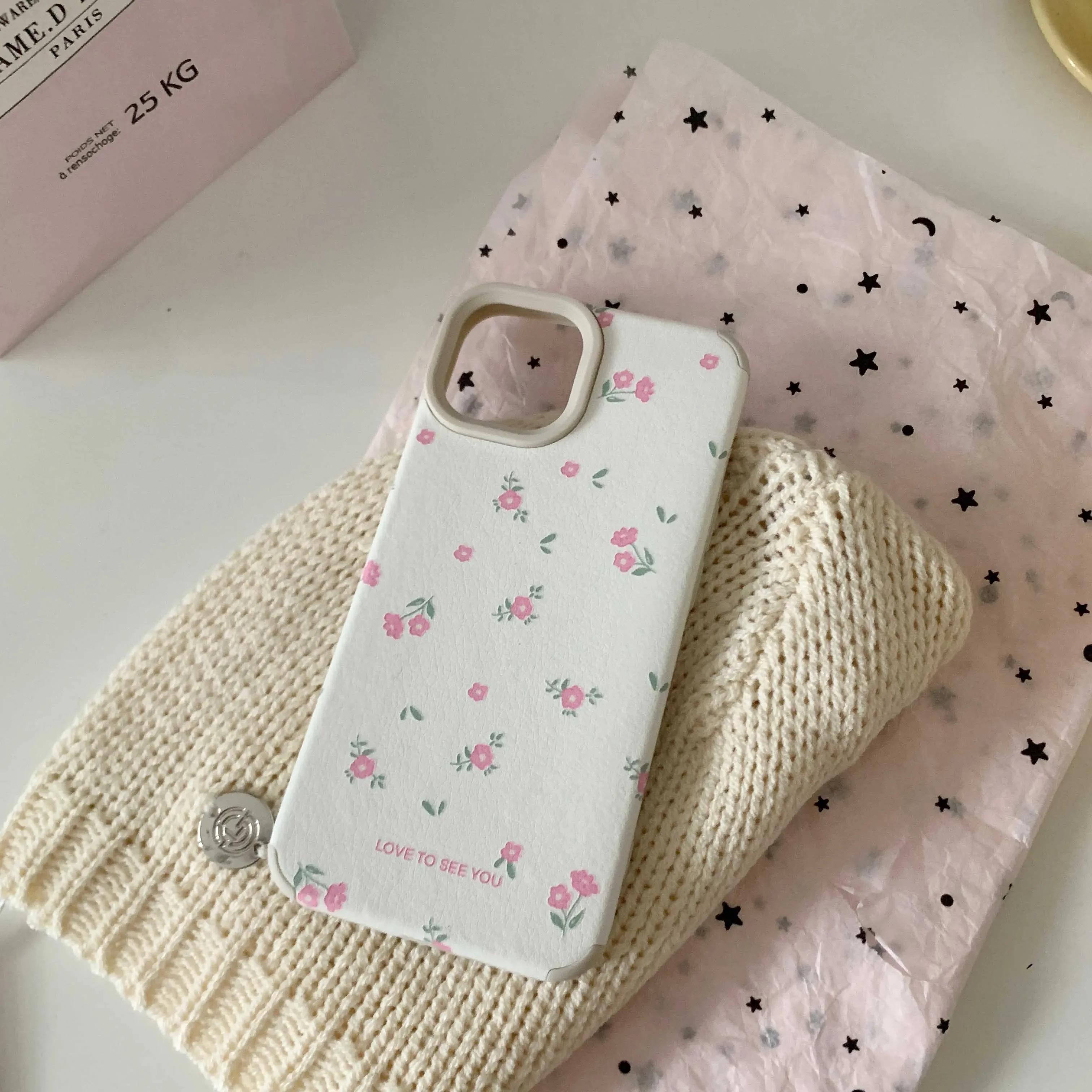 INS Korea Little Flower Soft Leather Phone Case For Iphone 14Pro 15ProMax 11 12 13 14 15 Pro Max 13Pro Cover Fundas