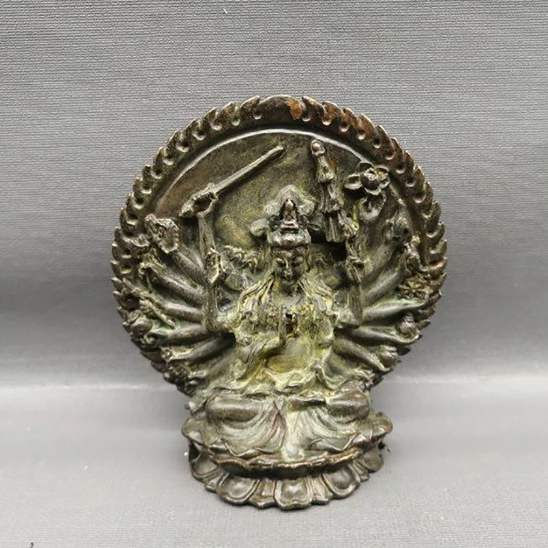 Antique Collectible Buddha Statue Home Living Room Decoration Thousand-Hand Guanyin Ornament Craft