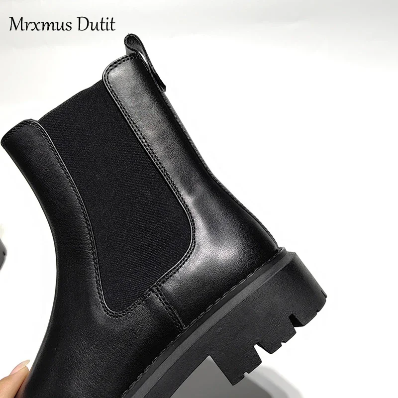 Mrxmus Dutit 2024 Autumn New Fashion Women England Style Genuine Leather Thick Sole Boots Solid Simple Chelsea Shoes Female