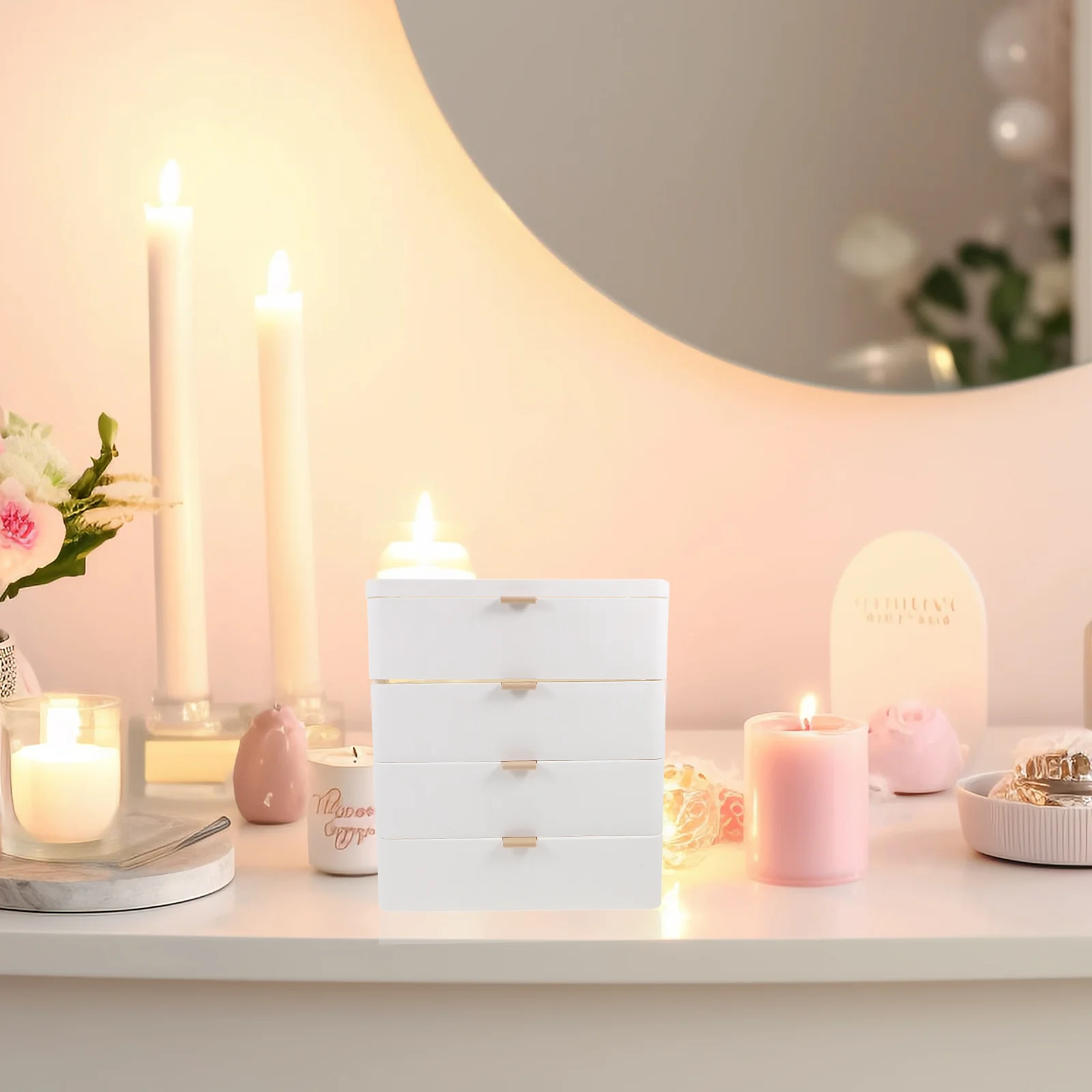 

1pc Drawer Type Organizing Storage Box Multi-Layer Desktop Sundries Organizer For Cosmetics Makeup Daily Essentials White