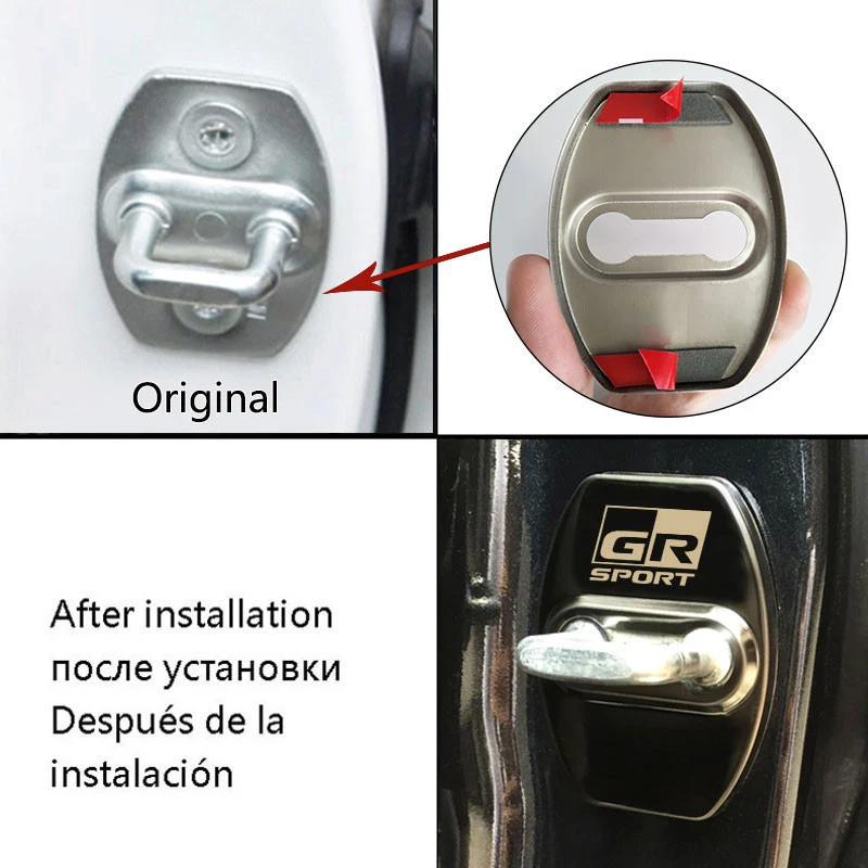 4Pcs Car Door Lock cover Protect Buckle Cover Stickers For Toyota GR RAV4 Yaris Hilux Prius Auris Corolla Camry Car Accessories