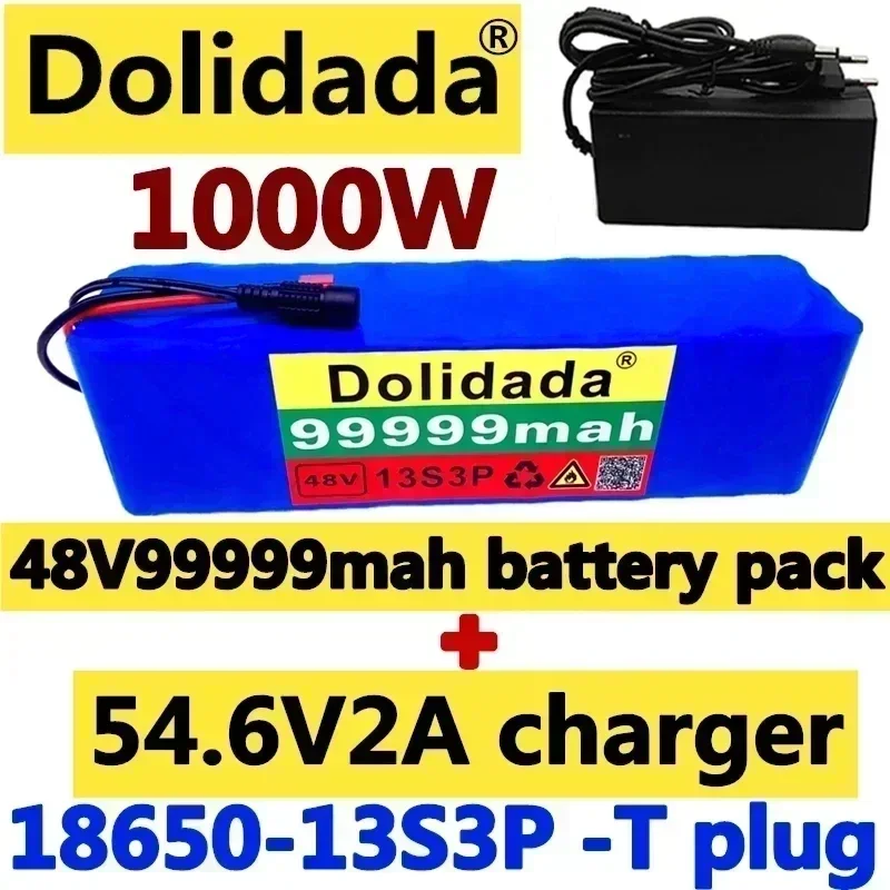 

original 18650 48V battery 13S3P 99999mAh battery pack 1000W high-power battery with BMS+54.6V2A charger