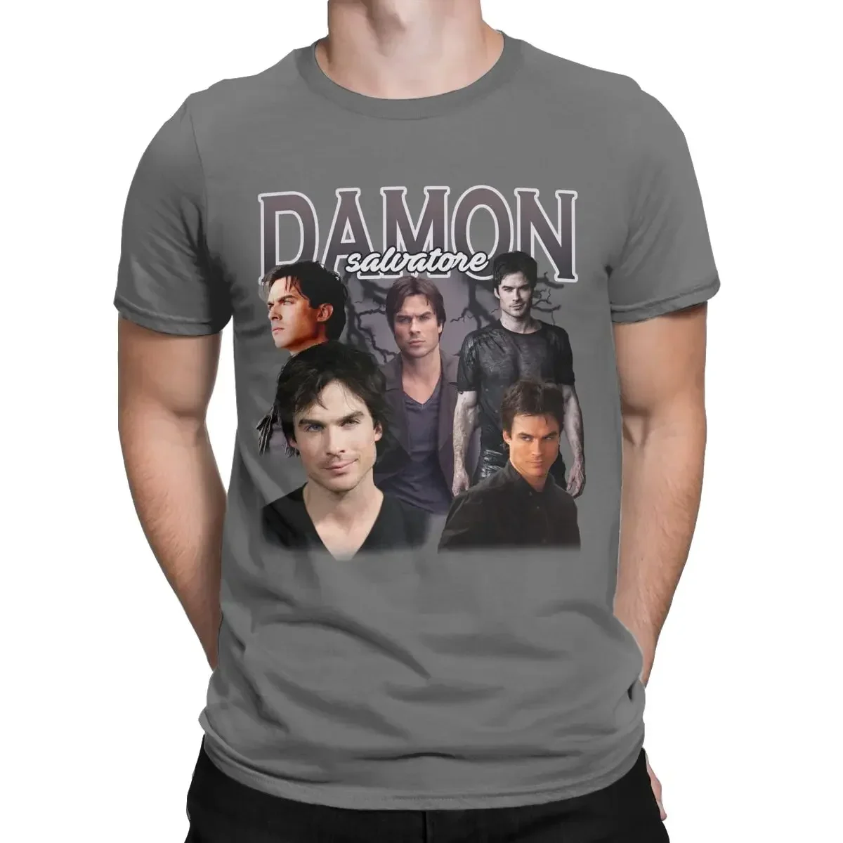 vampir günlükleri Ian Somerhalder Tv serisi saf pamuklu üst giyim kısa kollu Tees büyük boy T-Shirt Erkek Damon Salvatore Shirt