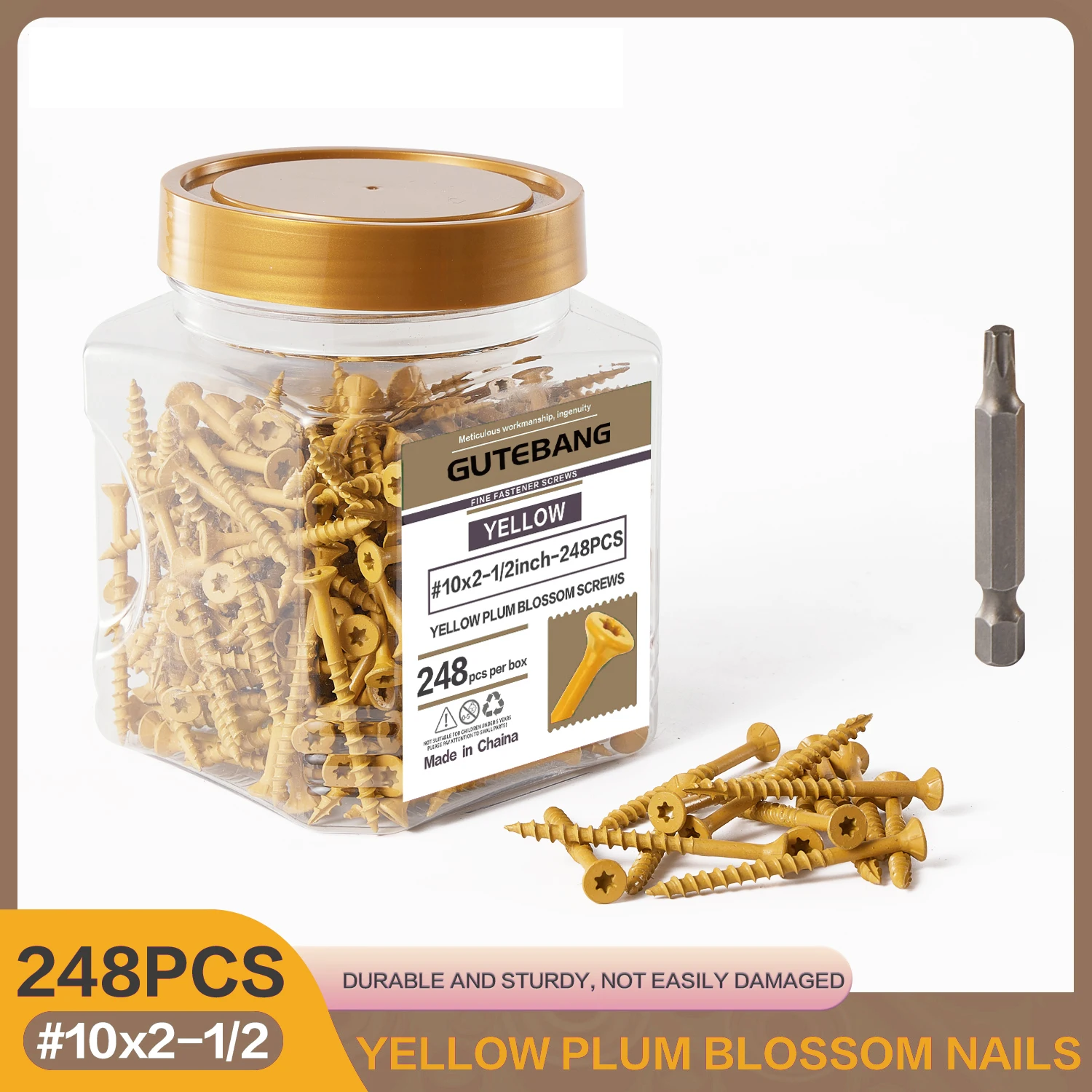 

248 шурупов для террасной доски, 10x2-1/2 дюйма, с антикоррозийным эпоксидным покрытием, для наружного применения, с головкой T25 (звездообразная)