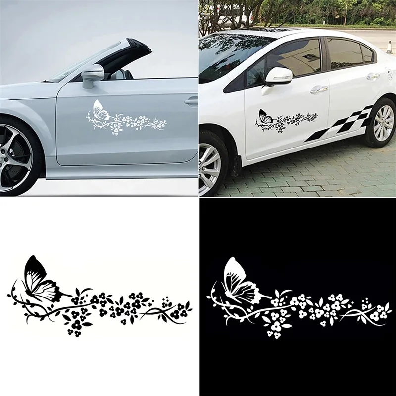 New Car Sticker Flying Butterfly Flower Decal Auto Door Window Decal Accessory Decor High Stickiness Car-Styling Vinyl Stickers