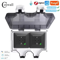 Coswall Tuya Zigbee / WIFI IP66 Waterproof EU FR UK Universal Socket Timer Switch Programmable With Power Monitoring Function