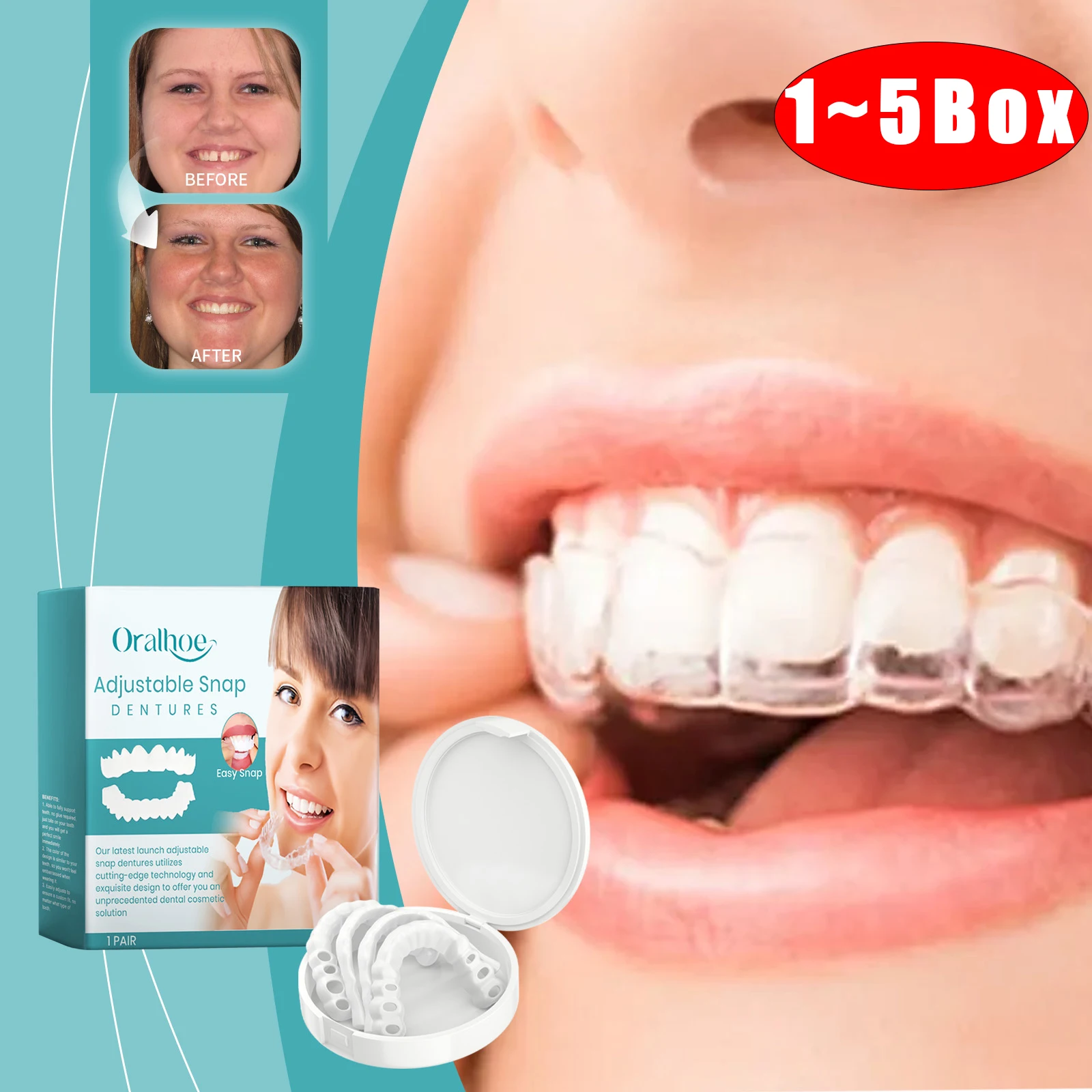 Perfect Fit Teeth Whitening Fake Tooth Cover Snap on Silicone Smile Veneers Teeth Flexibles Fake Teeth Dental Whitening Devices