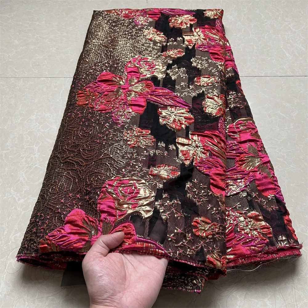 

African Nigerian Tulle Lace Fabric Organza Embroidery2025 High Quality Brocade Jacquard 5Yard for Party Gown Dress zp146