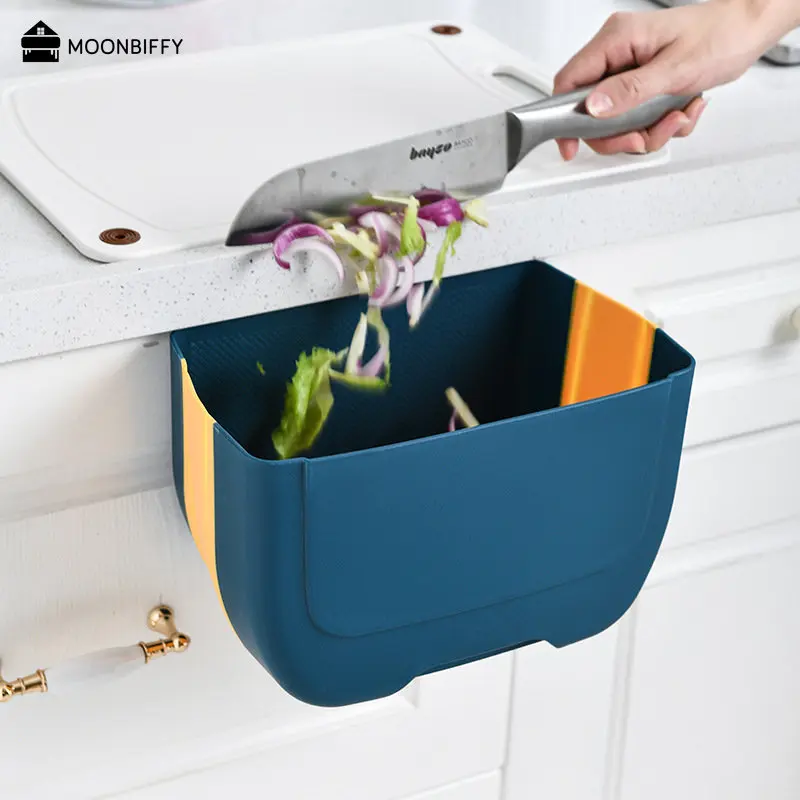 Foldable Trash Can Wall-mounted Kitchen Waste Bin Cabinet Door Hanging Waste Bin Portable Car Storage Bin Home Garbage Dustbin