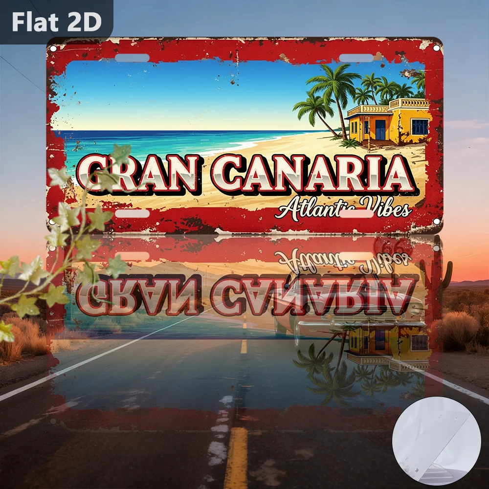 2D Flat, 1pc Vintage Gran Canaria-Themed Wall Sign - Retro Spanish Souvenir Decor Suitable for Home, Garage, Office - Holiday Gi