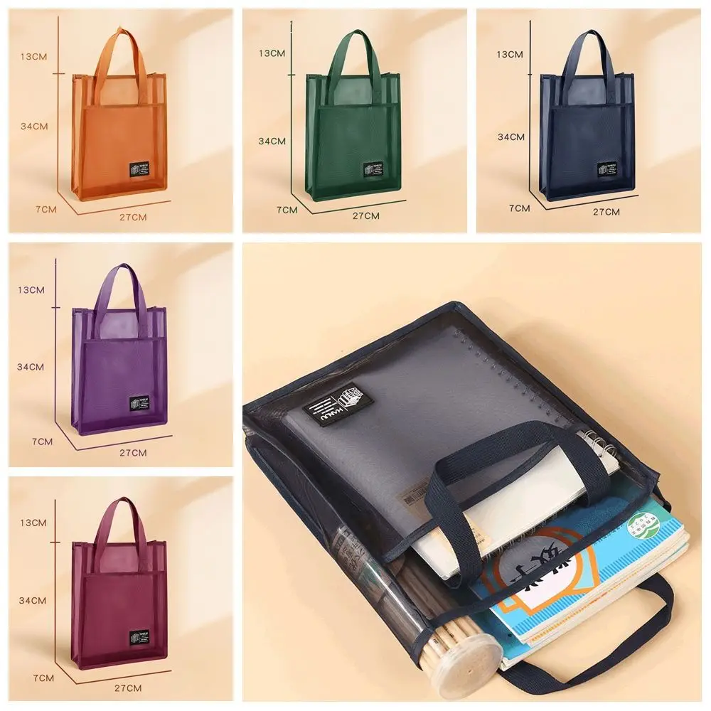 

Lightweight Mesh Handbags Solid Color Reusable Canvas Tote Bags School Supplies Large Capacity Student Book Shoulder Bag