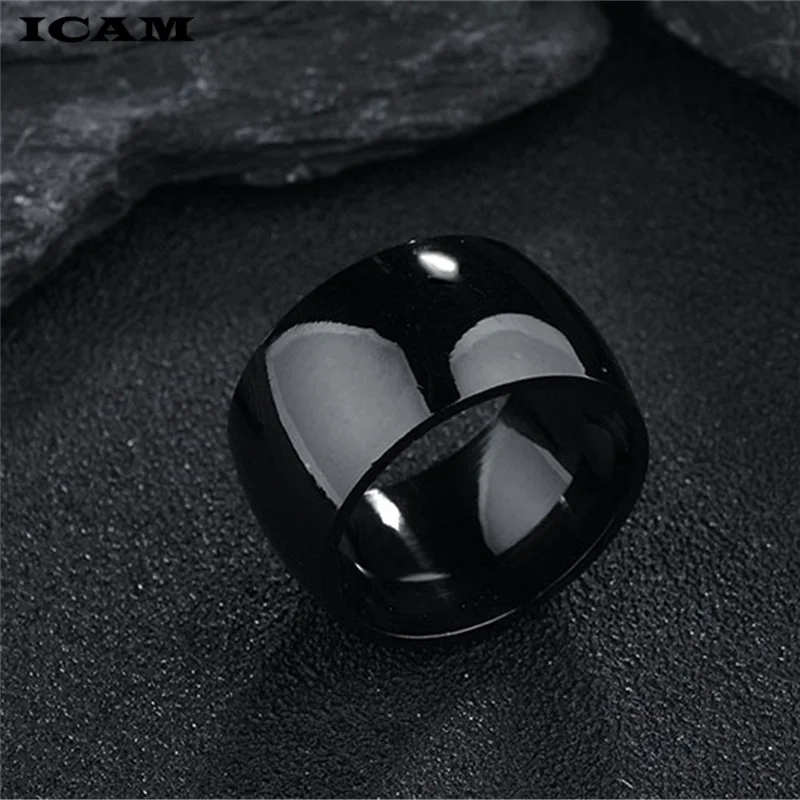 ICAM 12mm No fading 24k Classic Engage Wedding rings 1.2CM Yellow Gold Ring filled 316L Titanium steel rings for men and women