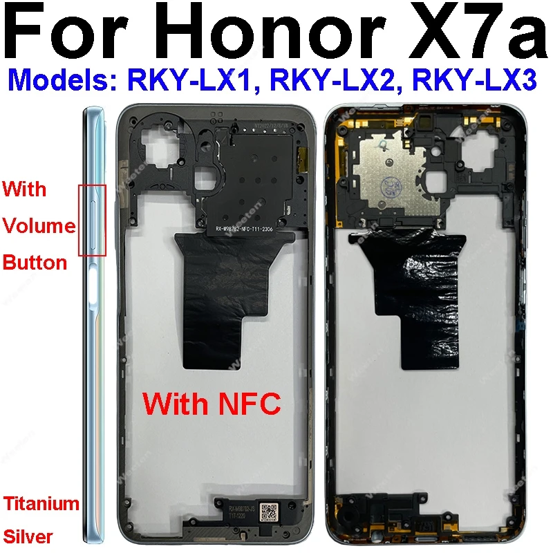 Middle Frame Bezel For Huawei Honor X7a RKY-LX1 Middle Frame Housing Bezel Cover with Side Button Replacement Repair Parts