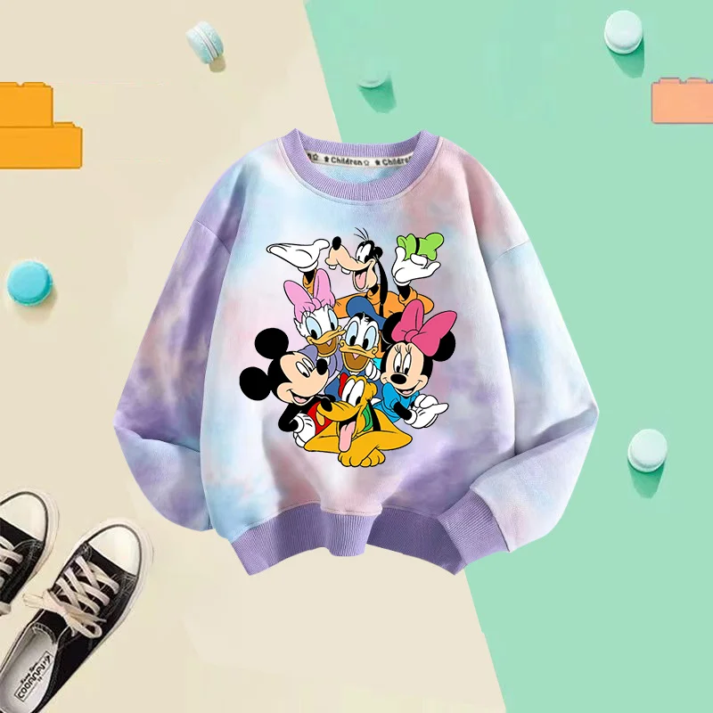 ディズニー-子供用クルーネックスウェットシャツ,ミッキーマウスセーター,カラフルな絞り染めトップス,漫画プリント,特別オファー,キュートで新しいスタイル