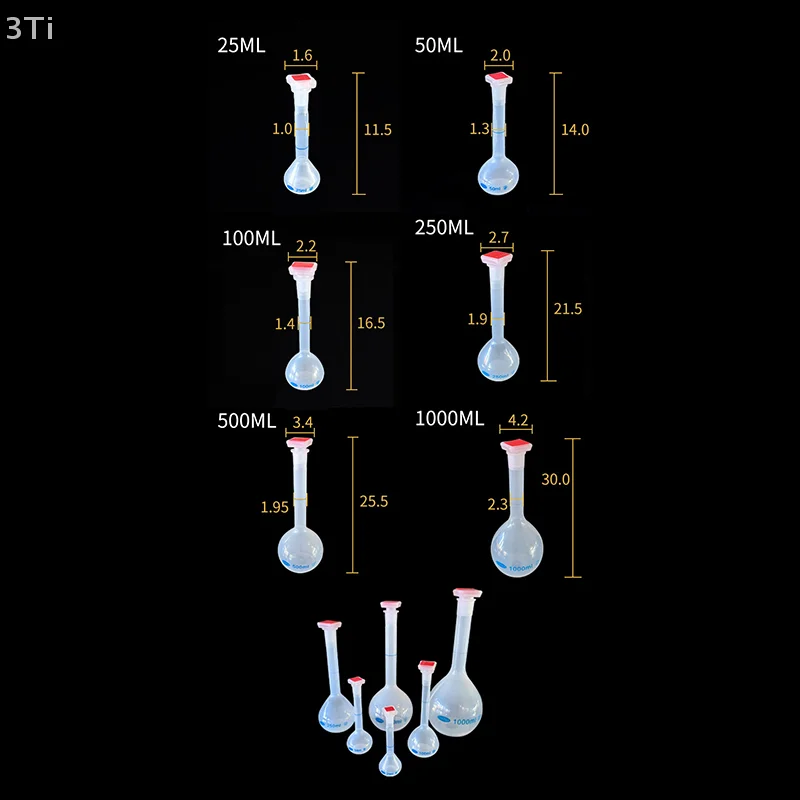 25/50/100/250/500/1000 مللي دورق حجمي مع سدادة رقبة طويلة قارورة قياس زجاجة متدرجة لمستلزمات المختبرات الاختبارية