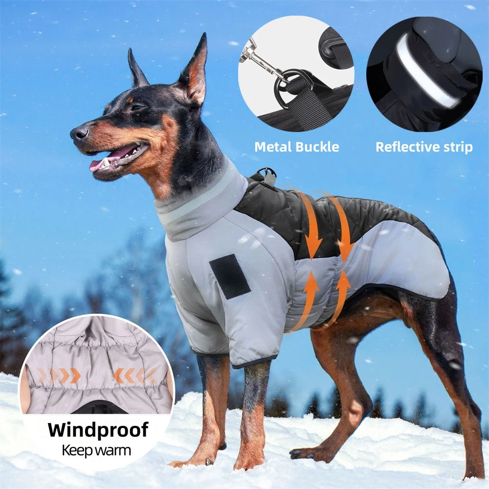 Reflective Jacket for Large Dog Winter Warm Dog Clothes Waterproof Dog Coats Thickened Outdoor Keep Warm Pet Costume Supplies