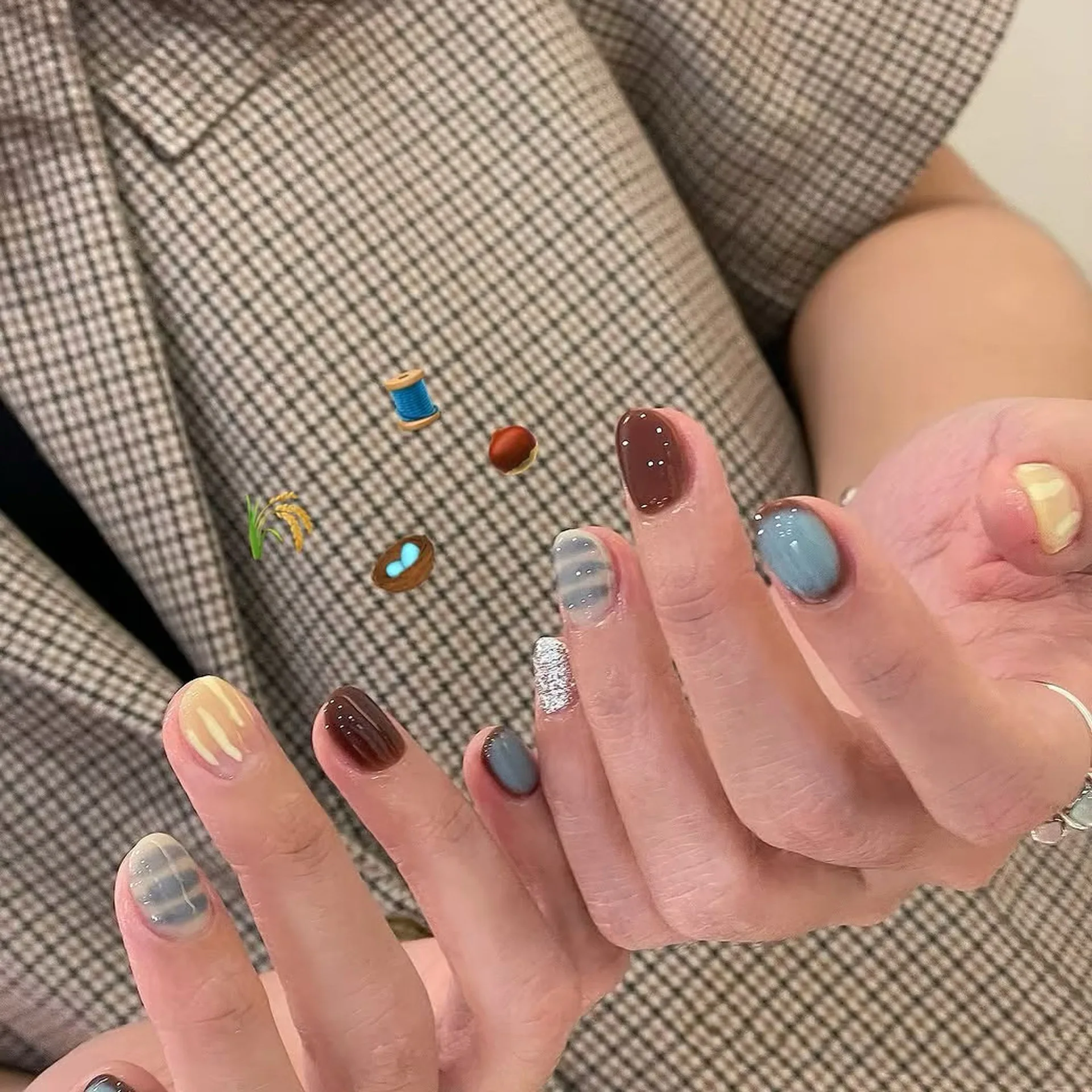 

10Pcs Handmade Pres on Nails Blue Blush Short Square Round Gentle Colorful Gradient Cute French Fake Nails Fashionable Nail Tips