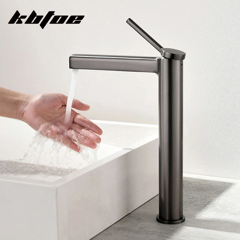

Tall Bathroom Faucet Brass Modern Luxury Basin Sink Hot and Cold Water Washbasin Mixer Tap Single Handle Deck Mount High Style