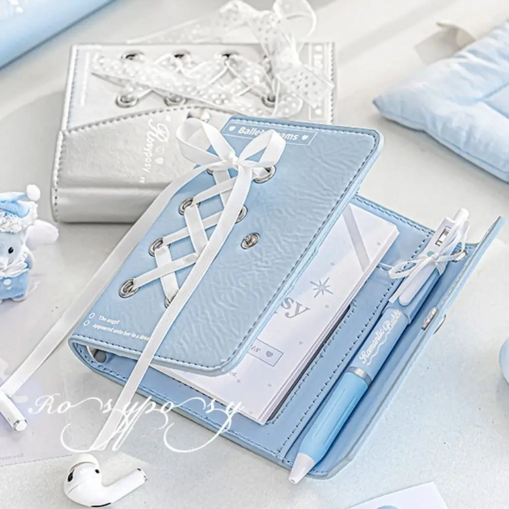 Note Paper Ribbon Loose-leaf Notebook PU Leahter Mini Hand Account Book Diary Aesthetic Balletcore Book Boys Girls