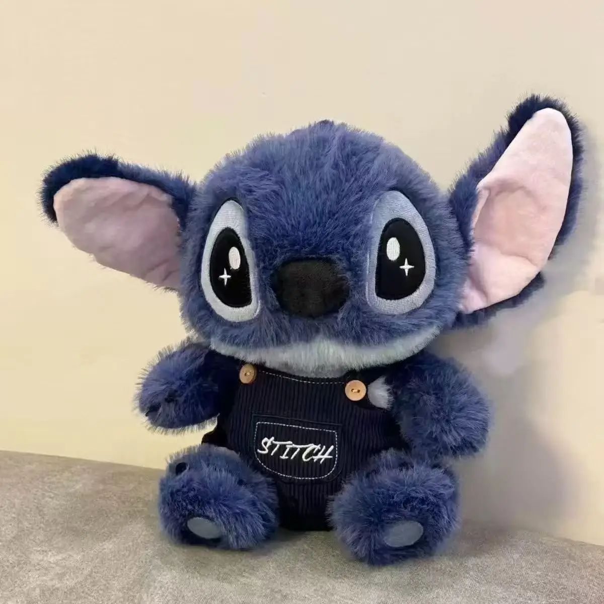 

Disney Stitch Plush Doll Cute Anime Stuffed Toy with Overalls Birthday Gift for Boys Girls Home Room Decoration Accessories