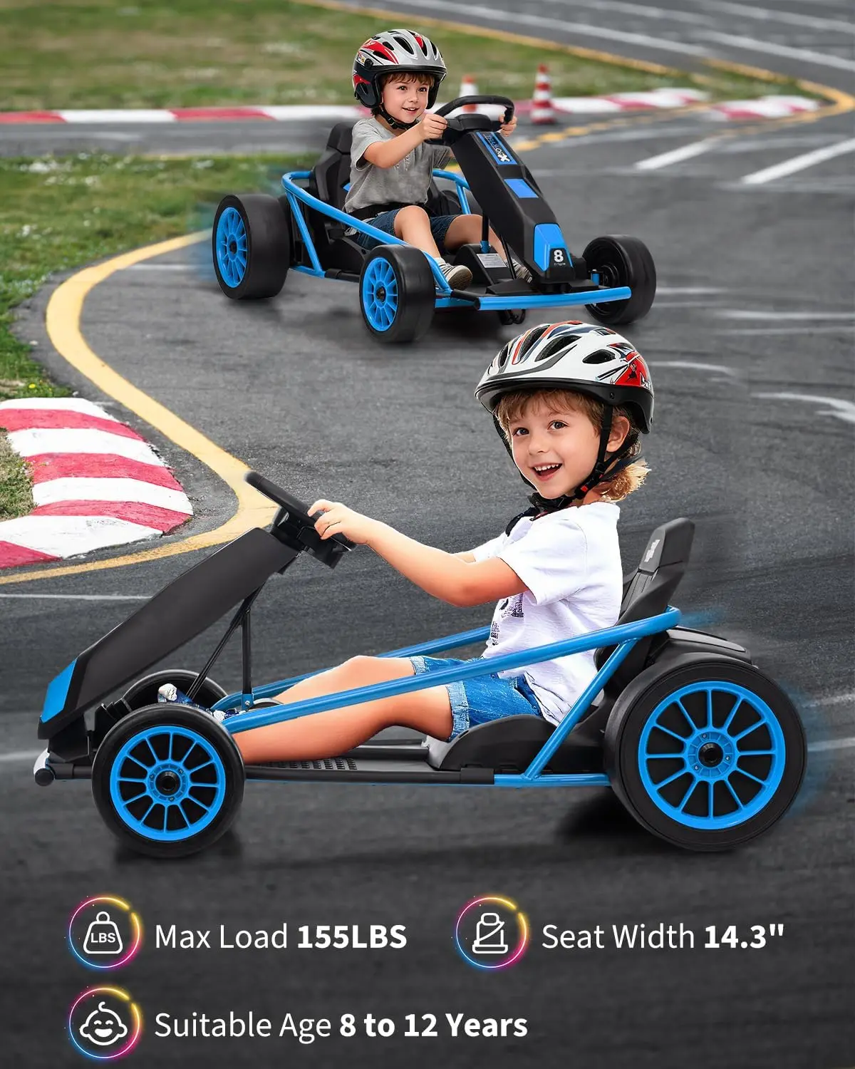 Ride On Go Kart for Kids, 24V 9Ah Battery 2x300W Motors MPH Fast Drifting Circling Car Electric Ride Toy Racing Toy for 8+ Years