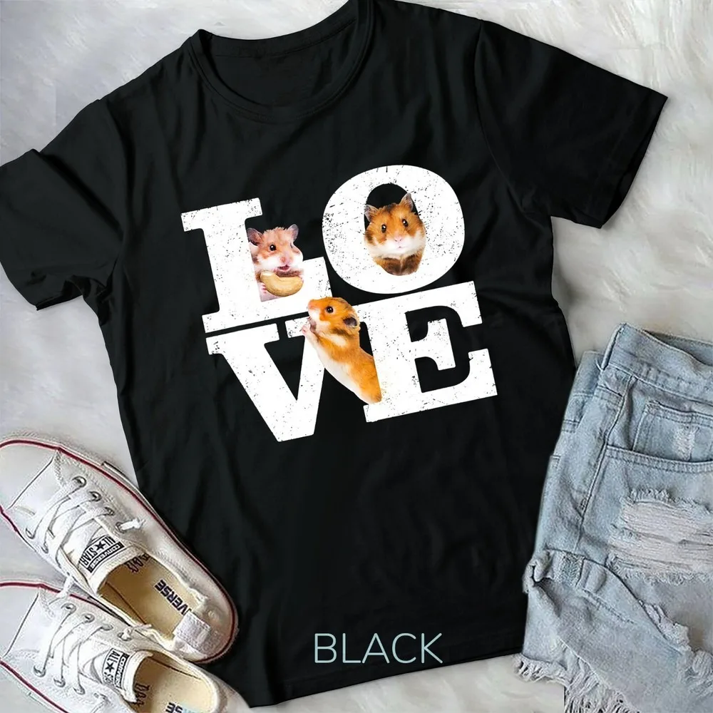 Lustiges I Love Hamsters T-Shirt Geschenk Niedlicher Hamster Haustierliebhaber Hamster Unisex T-Shirt Männer Frauen Sommer Rundhalsausschnitt Baumwolle Kurzarm