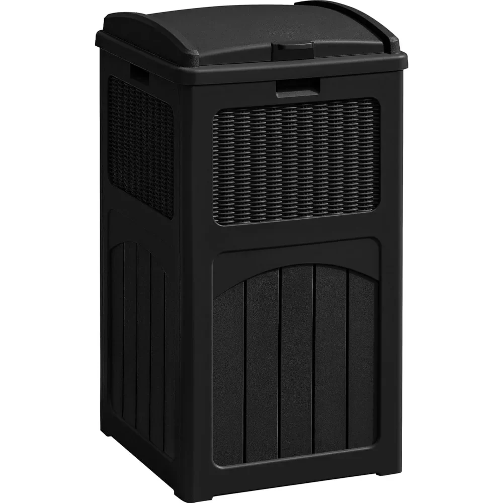 33 gallon outdoor trash can with lid, waterproof resin trash can, used for concealed areas, decks, terraces, black