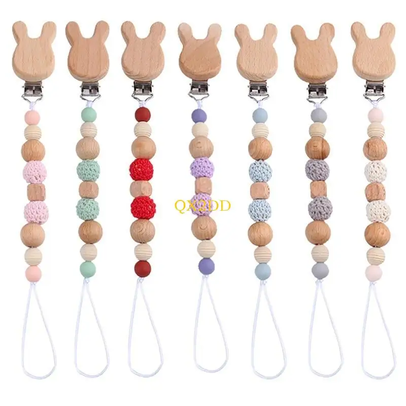 

QX2D Infant Toddlers Rabbit Pacifier Clip Chain Beaded Comforting Soother Rope