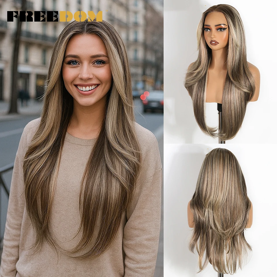 الحرية الاصطناعية الدانتيل الجبهة الباروكات للنساء 6X4 مستقيم الطبقات قبل قطعها شعر مستعار أومبير شقراء الأبيض ارتداء والذهاب غلويليس الباروكات #1