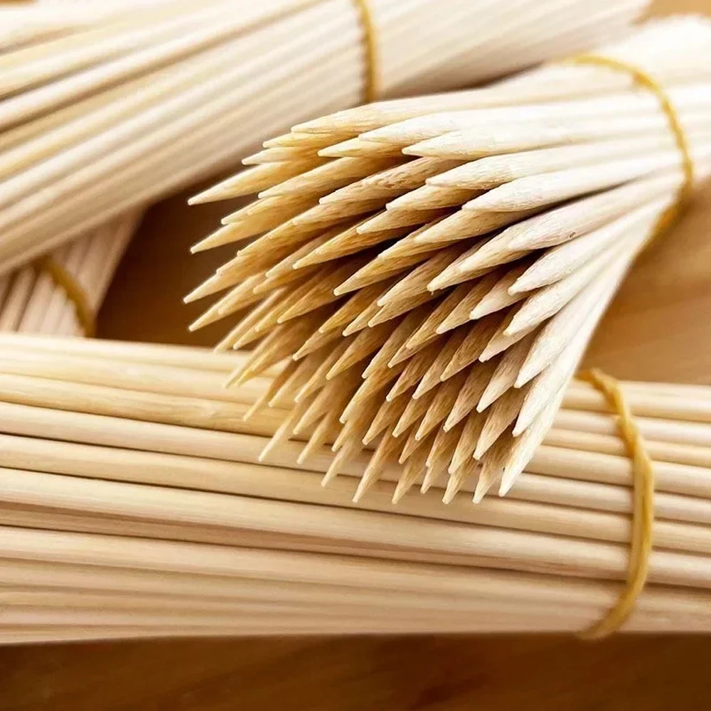 90/450pcs Bamboo Stick Food Grade Bamboo Skewer Sticks Disposable Natural Wood Long Stick Barbecue Fruit BBQ Tools 15/20/25/30cm