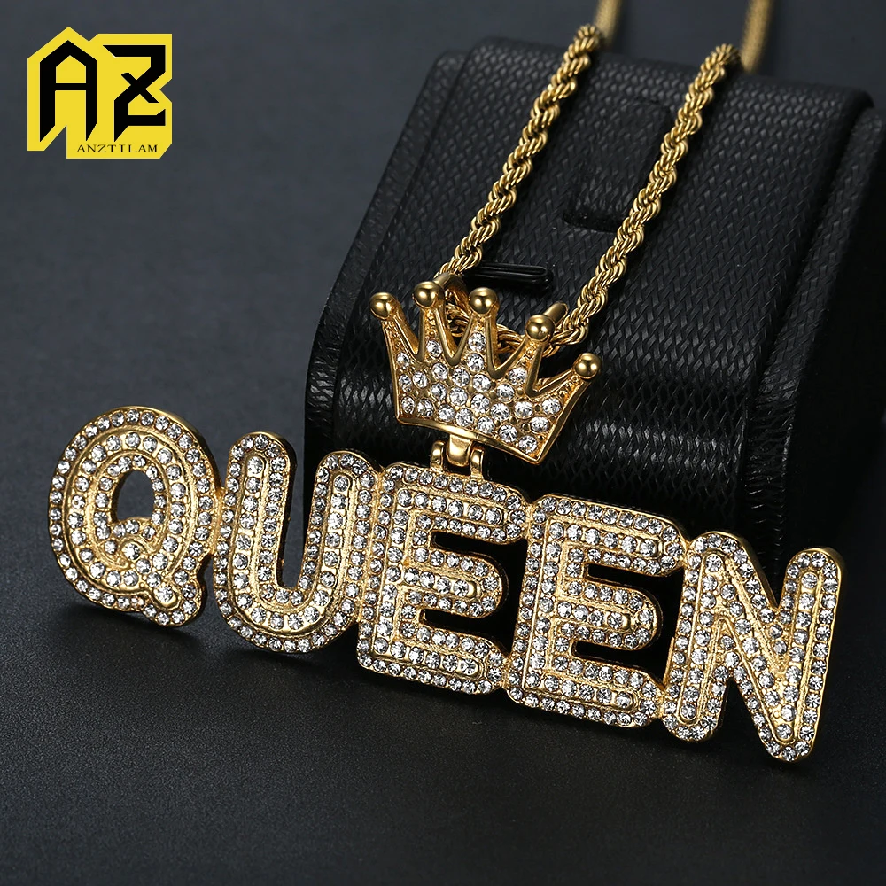 

Anztilam No Fade Queen Кулон со льдом из нержавеющей стали 316L с длинной цепочкой, ожерелья для женщин и мужчин, ювелирные изделия в стиле хип-хоп