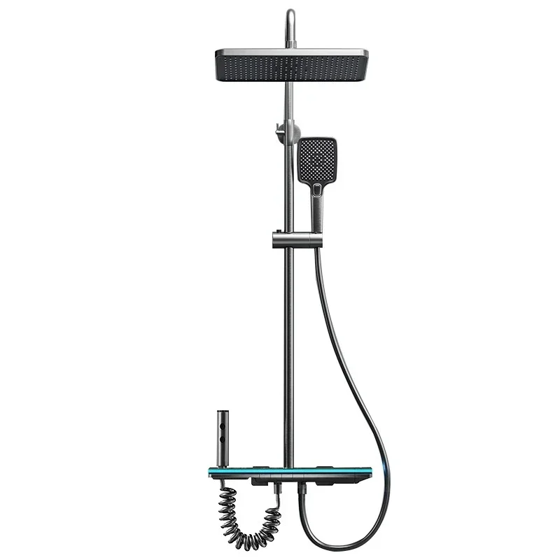 

Thermostatic shower set gun gray household bathroom refined copper digital display shower nozzle