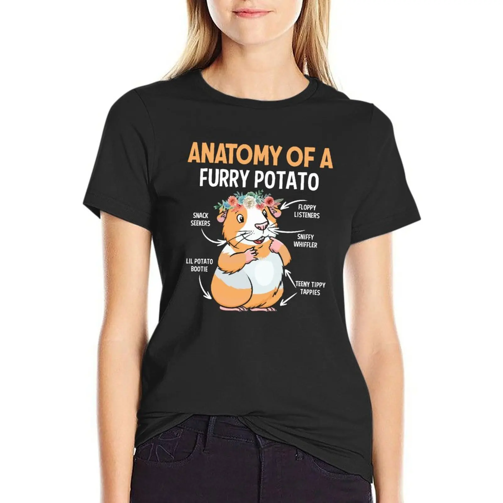 Funny Anatomy Of A Furry Potato Guinea Pig Lover Pet Hamster T-Shirt summer tops anime clothes cat shirts for Women