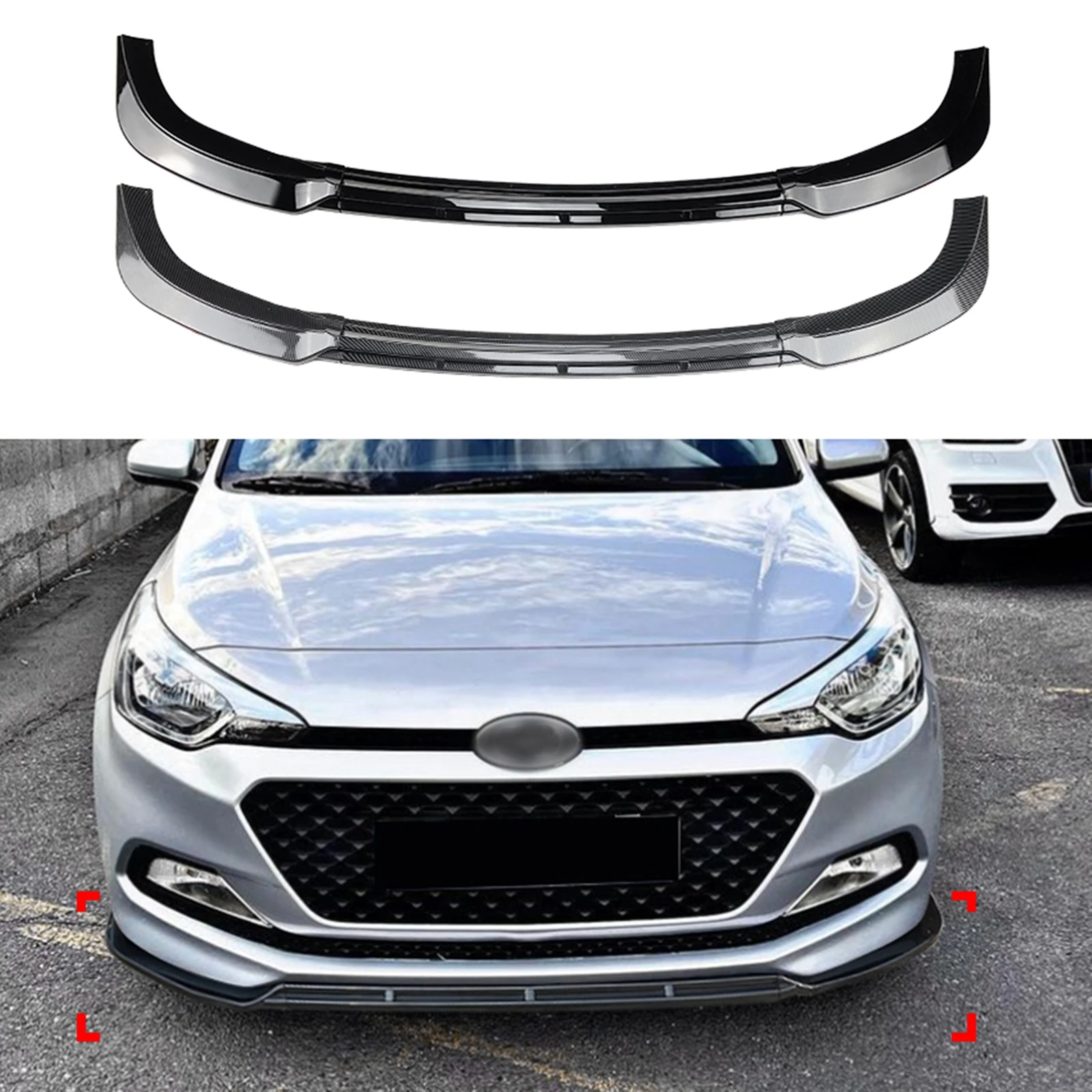 

Front Bumper Spoiler Lip For Hyundai I20 MK2 Pre-facelift 2015 2016 2017 Carbon Fiber Look/Gloss Black Lower Splitter Blade Kit