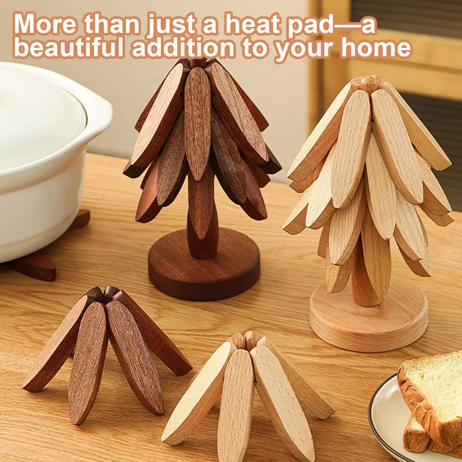 4pcs Wood Trivet Tree With Bracket/ Tree Trivet Wooden Coaster Non-Slip Cup Coaster Set Table Mat Holders Heat Insulated Pad