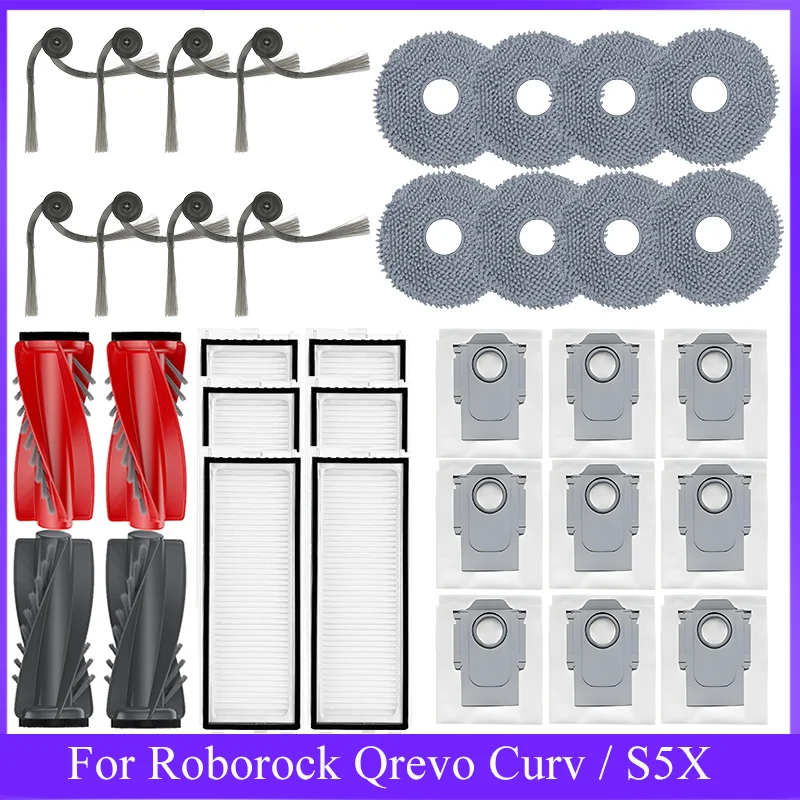 بديل لـ Roborock Qrevo Curv / S5X / 5A1 / 5XC / 5AE / CurvC أجزاء المكنسة الكهربائية ملحقات ممسحة مرشح الفرشاة الجانبية الرئيسية