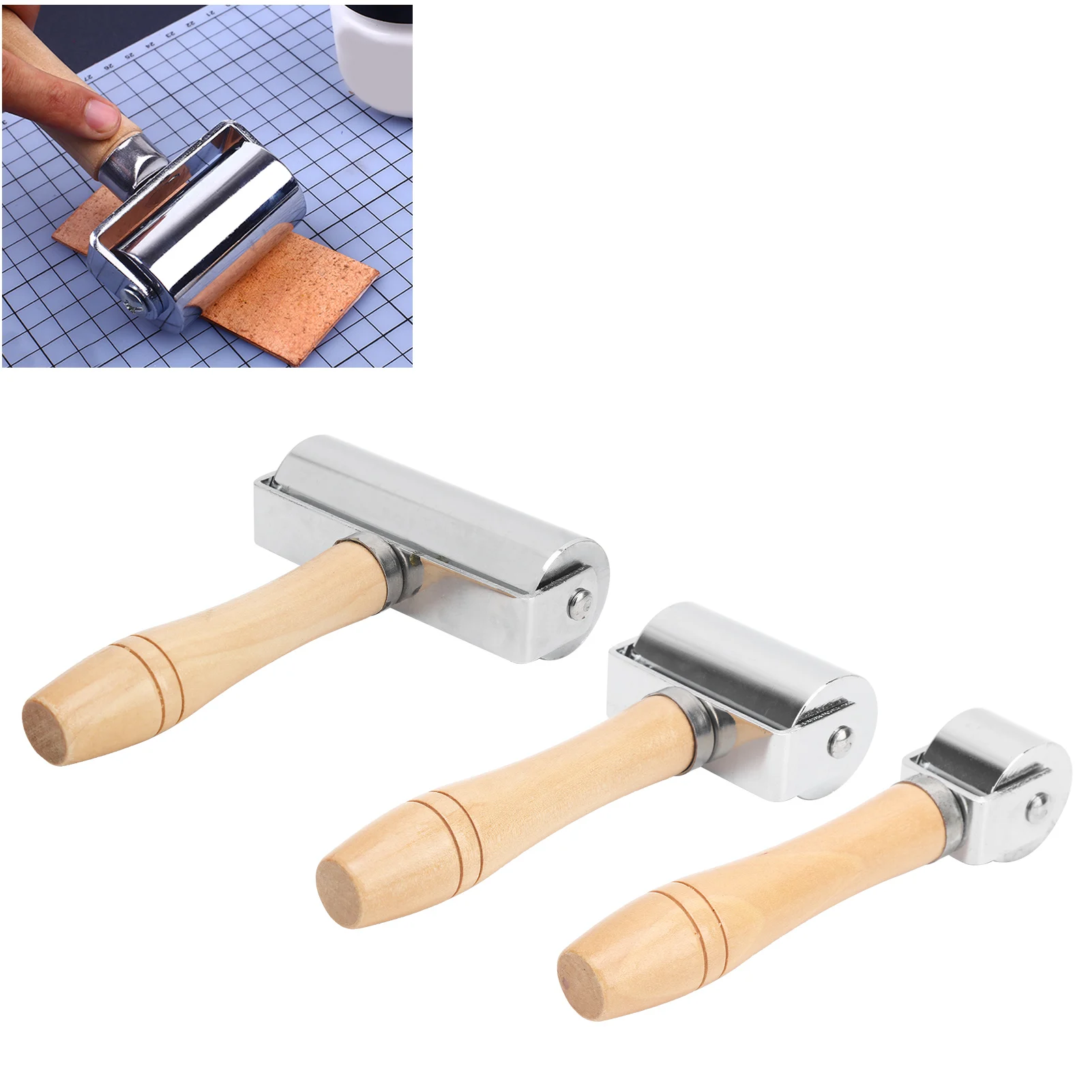 Leather Craft  Roller Leather  Roller Leather Press  Roller DIY Leather Craft Wooden Handle  Rolling Tool Silver