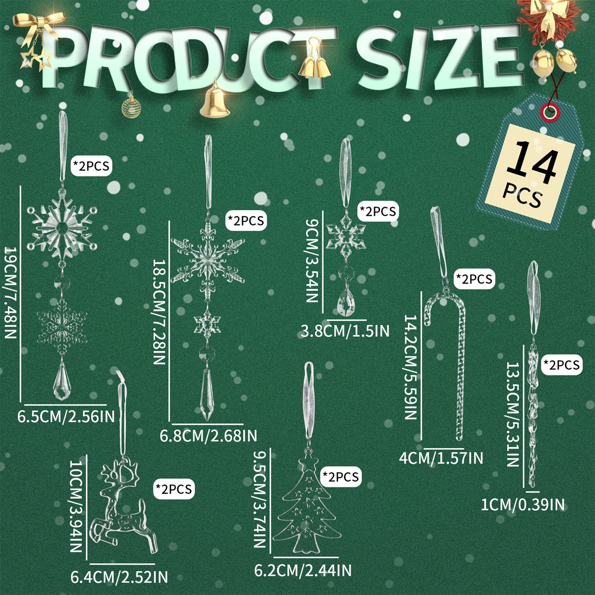 

14pcs/Set Acrylic Transparent Ornaments Christmas Tree Decoration Festival Party Hanging Decorations Christmas Gifts Decorations