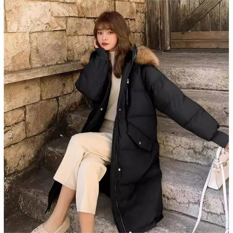 冬の新しい女性のダウンコットンジャケット特大フード付き通勤パーカー