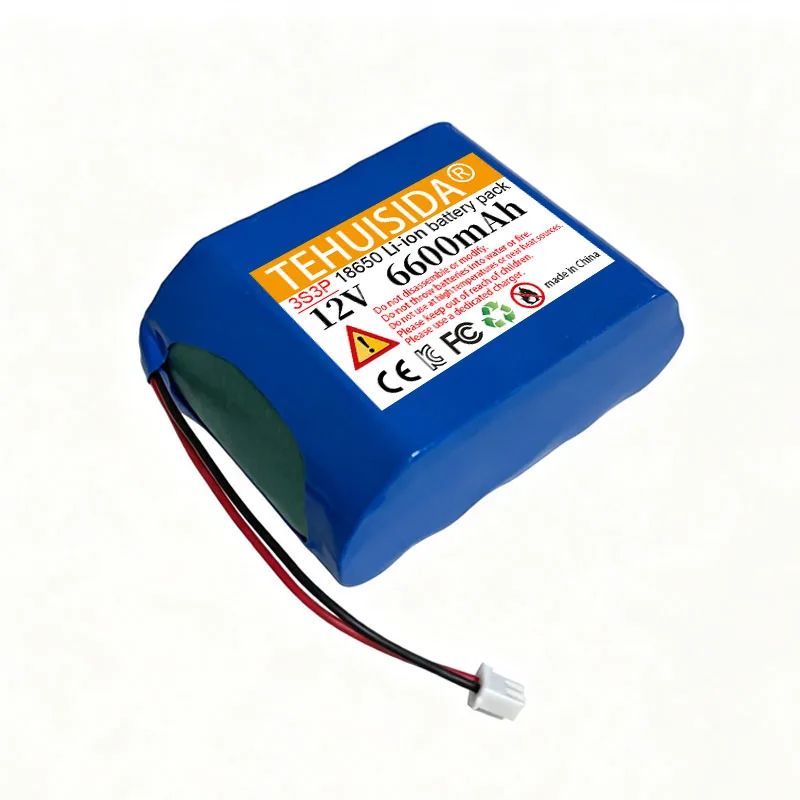 12V 6600mAh 18650 Rechargeable Lithium Battery Pack for Trolley Audio LED Monitor Player Built-in BMS 10A with XH2.54 Plug