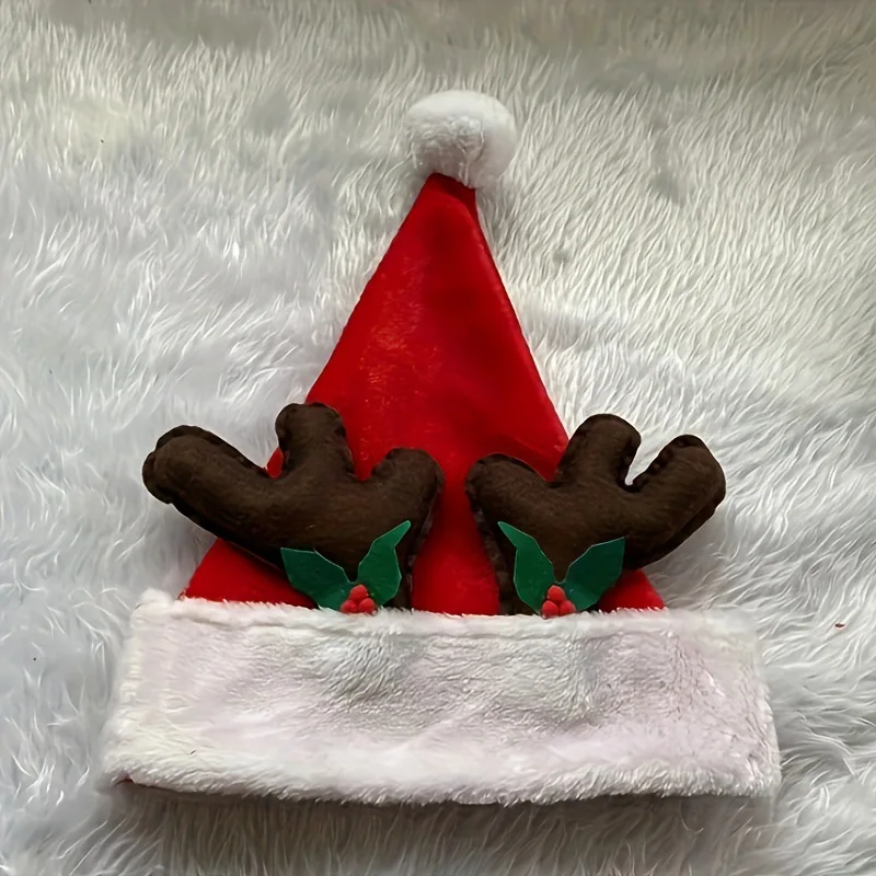 Plush Christmas Hat Protective Brown Antler Leaf Short Fluff Red Decorative Accessory for Christmas Party Holiday Occasions