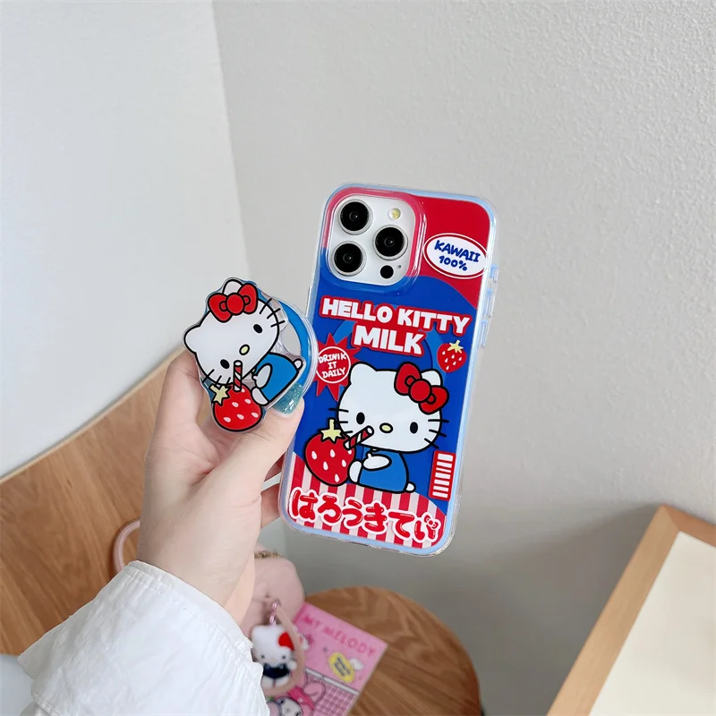 Cartoon Cute Fruit Strawberry Beverage Hello Kitty Magsafe Wireless Charge For iPhone 15 14 13 Pro Max Magnetic Holder