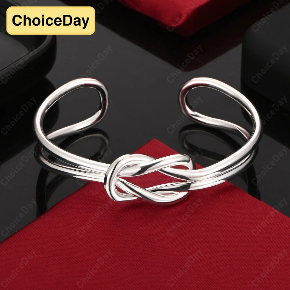 ChoiceDay 925 Sterling Silver Open Delicate Braided Knot Bracelet Men's and Women's Jewelry Party Hip Hop Accessories Fashion
