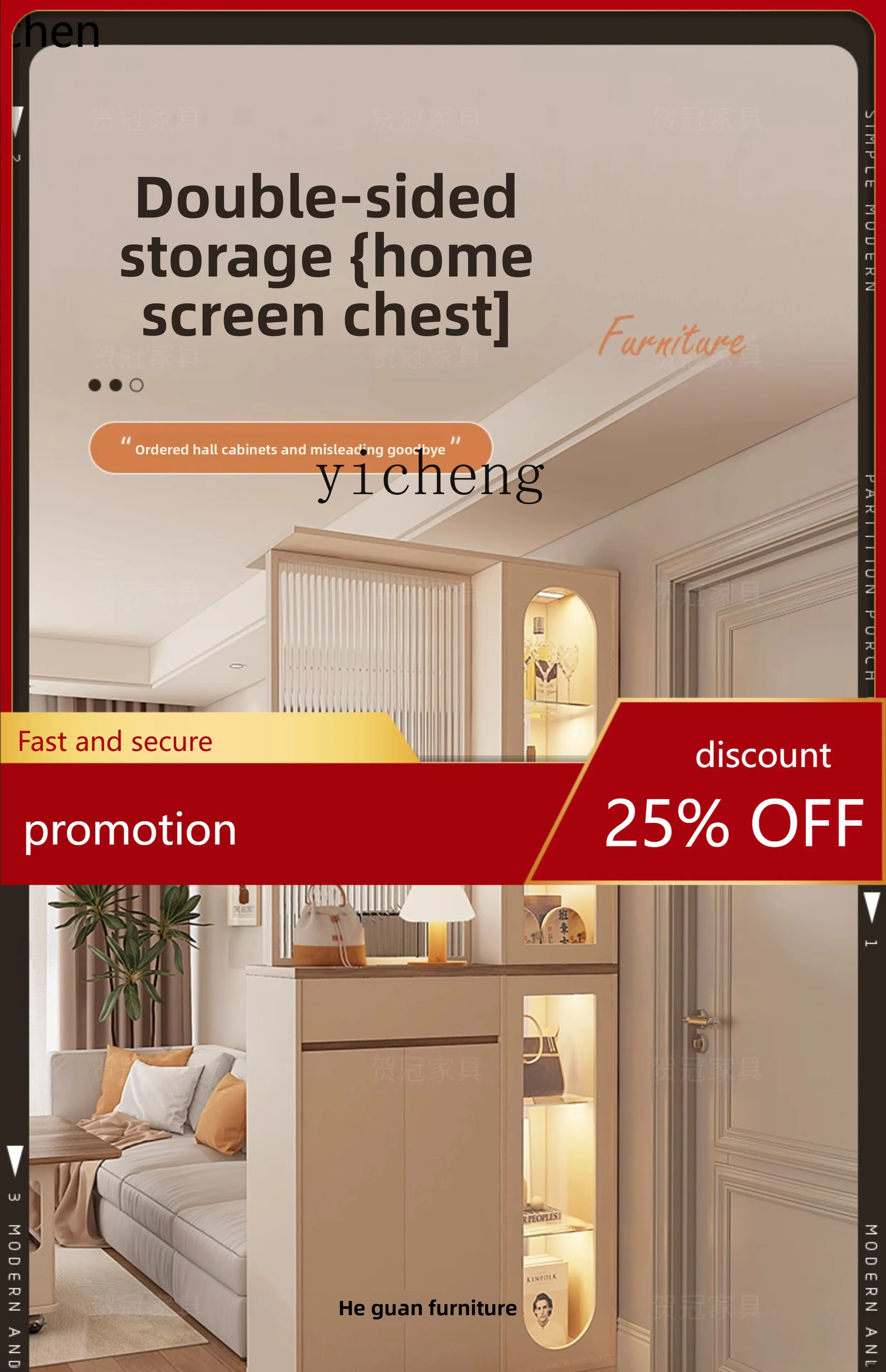 CZ Cream Style Entryway Door Screen Partition Integrated Living Room Divider Double-Sided Entrance Storage Wine Cabinet