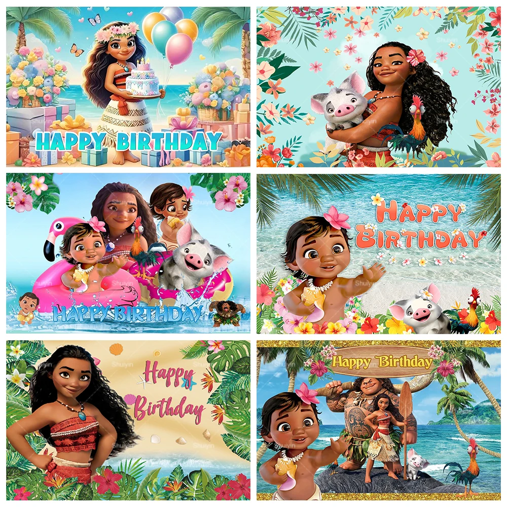 

Moana Theme Backdrops Children's Birthday Party Baby Shower Decors Banner Girls Gifts Photo Booth Props Photography Background