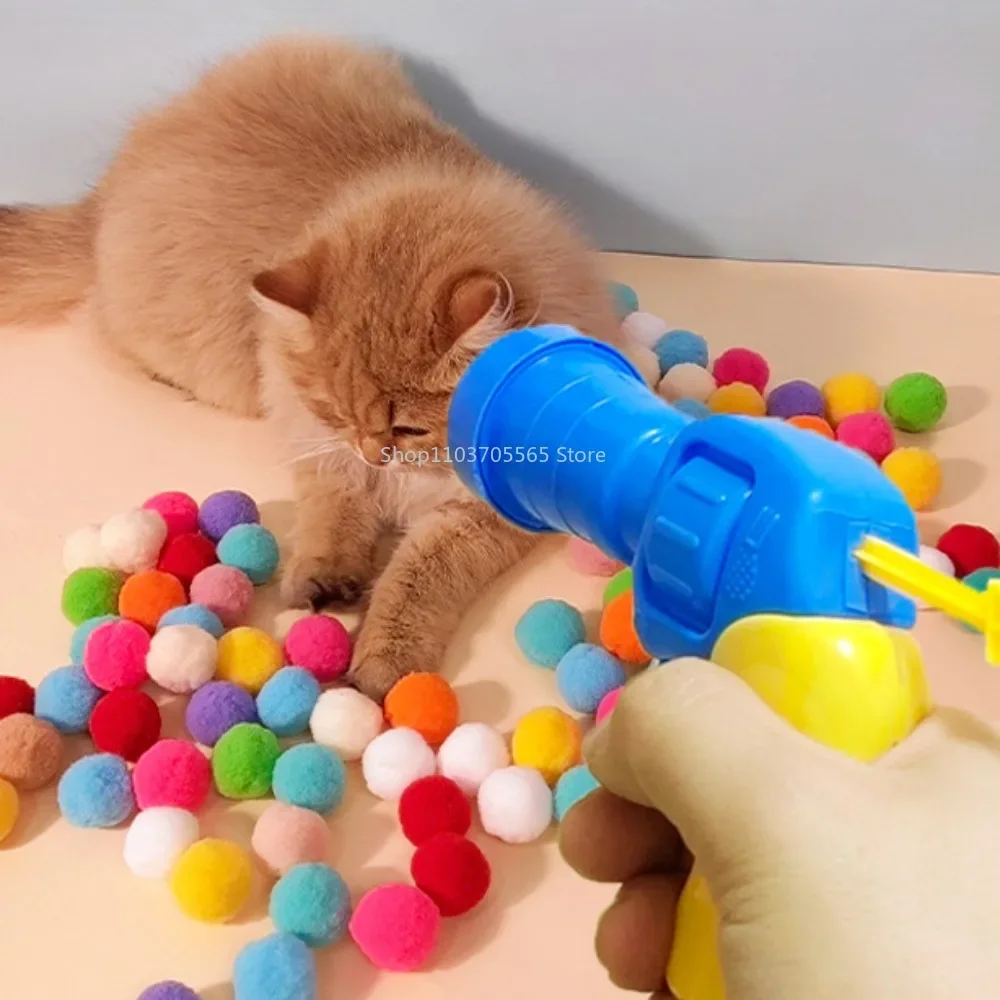 Cat Toys Interactive Launch Training Toy For Pet Kitten Creative Mini Shooting Gun Games Stretch Plush Ball Toys Pet Supplies