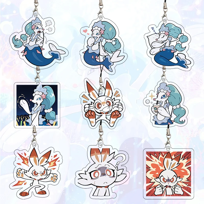 

Акриловый брелок Primarina с эмодзи Scorbunny, украшение для сумки, мультяшные аксессуары для телефона, набор кавайных брелоков-подвесок, праздничный подарок