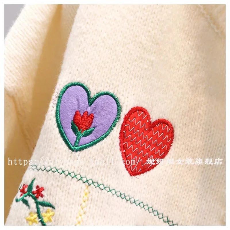 Hsa 2023 Ladies Embroidered Sweater Alphabet Pattern Fall Winter Warm Knitted Cardigan Pocket Harajuku Cute Girls Tops Y2K Retro