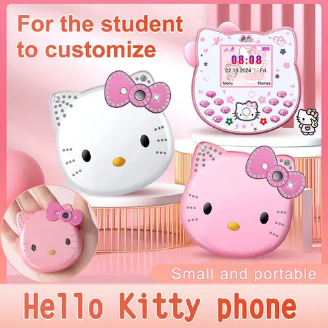 2024Hot miniso Hello Kitty Kawaii Mini Flip Phone I68 Girl Mobile Phone Student Anime Phone Music Mobile Phone Kid Birthday Gift
