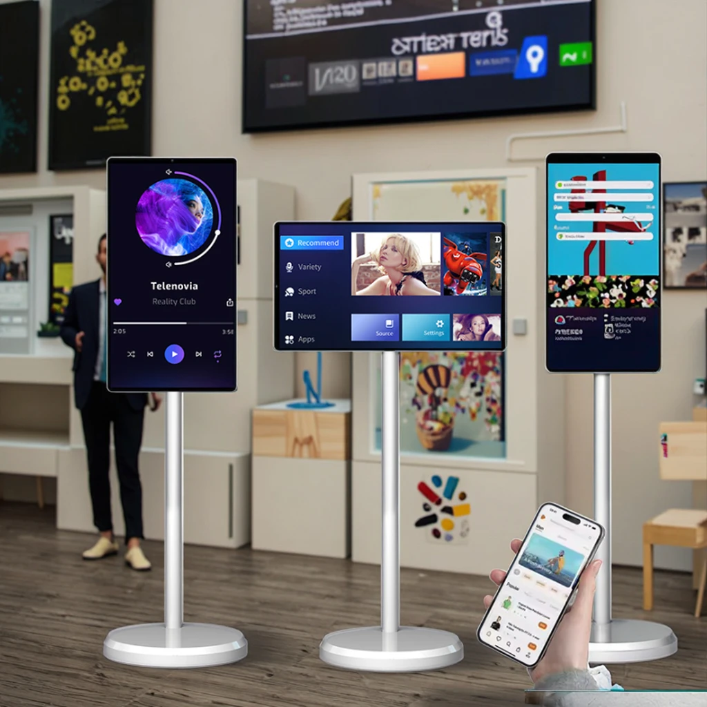 

21.5 Inch Indoor Touch Screen Television 6GB+128GB Android Flat Screen Tv White Portable Tv on Wheel Wireless Smart TV